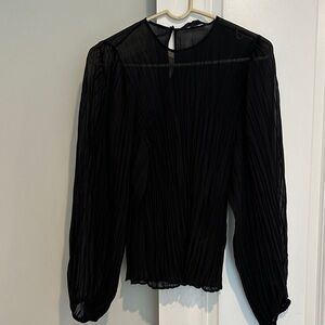 Zara Black Pleated Long-Sleeve Blouse